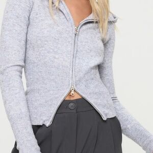 PRINCESS POLLY ELINGFORD ZIP UP HOODED SWEATER LILAC MARLE
